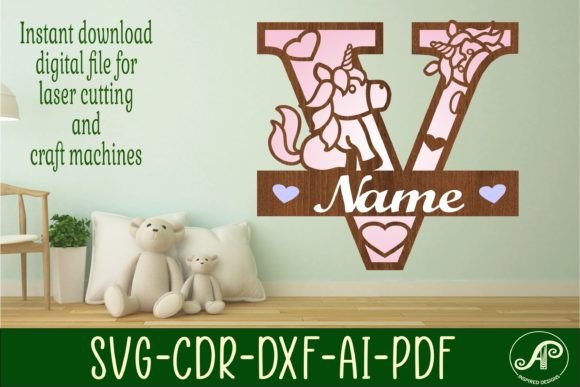 Download Unicorn Monogram Letter V SVG Cut File - Unicorn monogram Collection