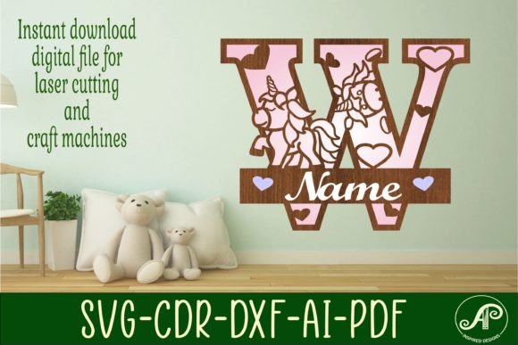 Download Unicorn Monogram Letter W SVG Cut File - Unicorn monogram Collection